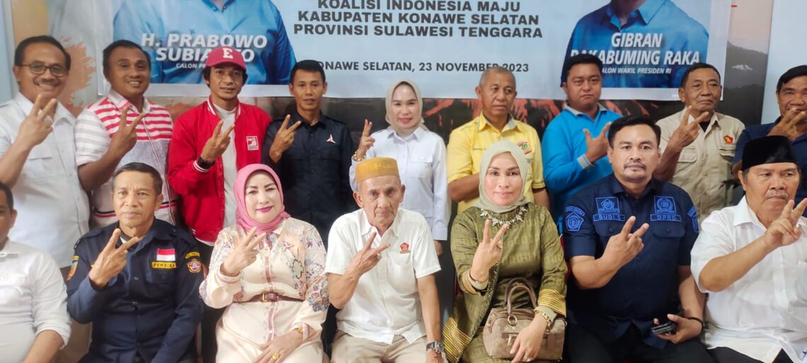TKD Prabowo-Gibran Kabupaten Konsel Terbentuk, Irham Kalenggo Ditunjuk Sebagai Ketua 10 Parpol Koalisi saat deklarasi pemenangan Prabowo-Gibran
