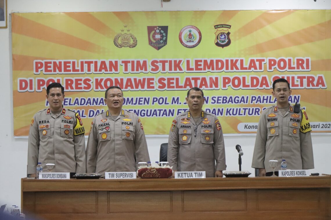 Tim STIK Lemdiklat Polri saat diterima Polres Konsel untuk penelitian sosok Muh Yunus Pahlawan Nasional