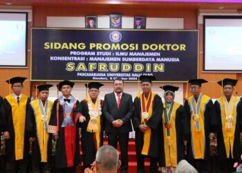 Sekda Konut, Safruddin, S.Pd., M.Pd saat mengikuti ujian promosi Doktor