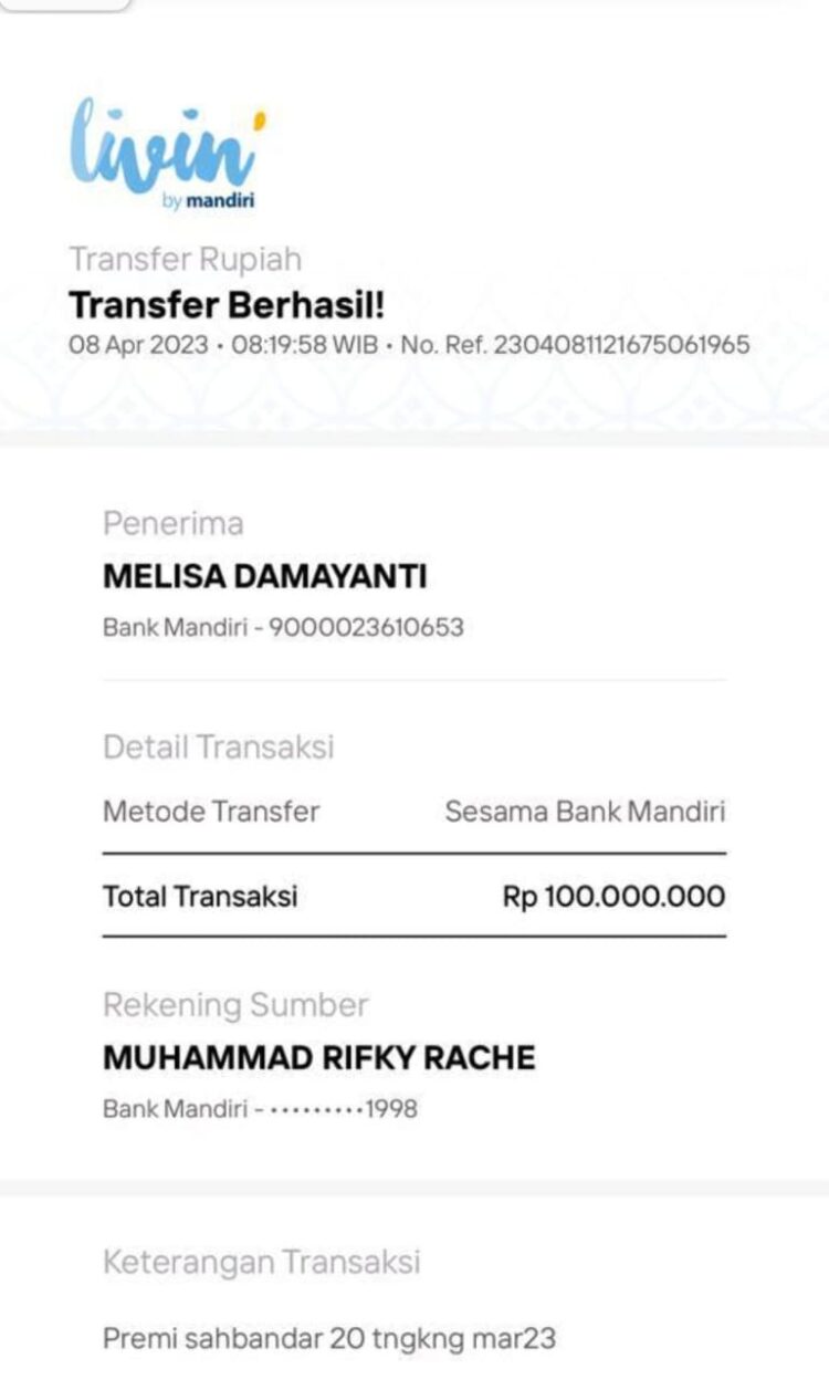 Bukti transfer dari MRC ke MD