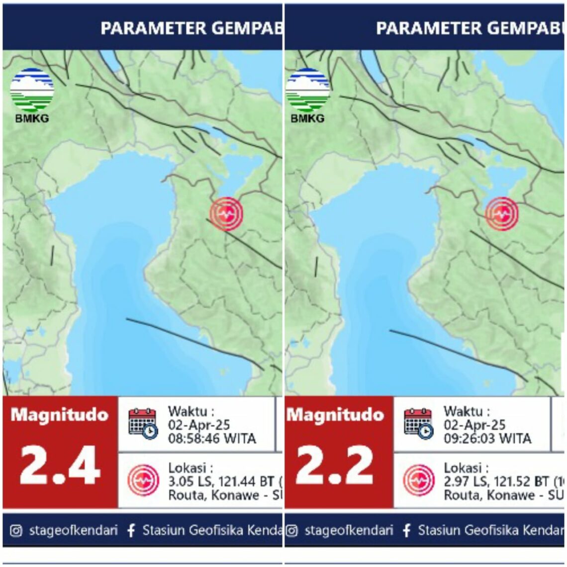 Perkiraan lokasi gempa di Konawe oleh BMKG