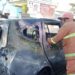 Mobil Daihatsu Sigra usai terbakar di depan SMP Unaaha, Konawe