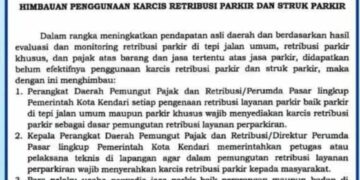 Surat Edaran Pemkot Kendari terkait retribusi parkir