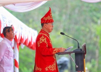 Gubernur Sultra, Mayjen TNI (Purn) Andi Sumangerukka memimpin upacara Harganas