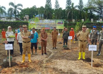 Bupati Konsel, Irham Kalenggo dan Wabup, Wahyu Ade Pratama, didampingi Kepala DLH, Hasran Parenda melakukan penanaman pohon