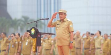 Wagub Sultra, Hugua saat memimpin apel gabungan