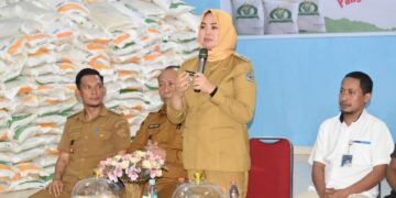 Wali Kota Kendari, Siska Karina Imran saat meluncurkan bantuan pangan CBP