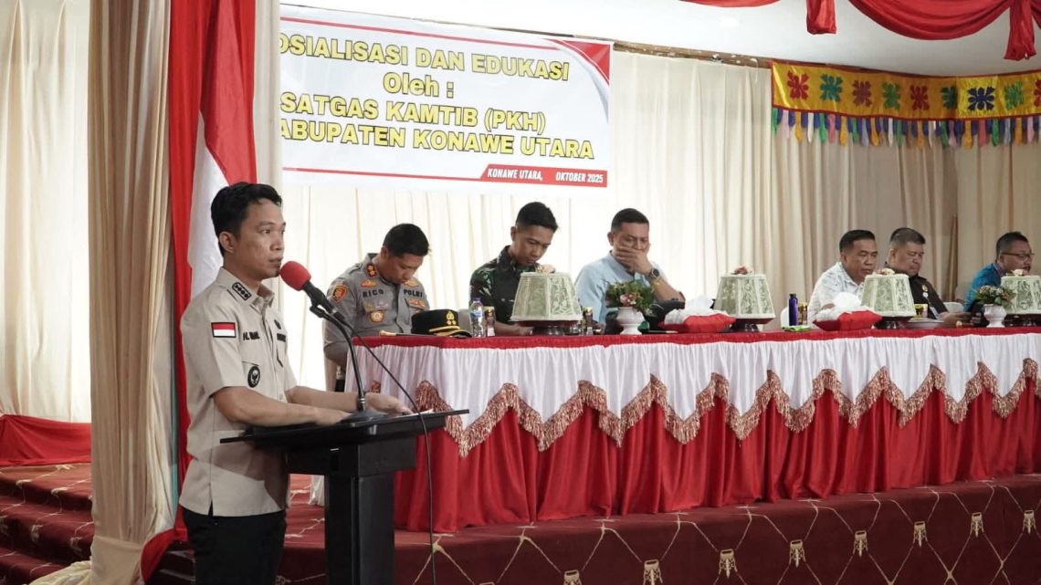 Bupati Konut Sambut Satgas PKH, Sosialisasi Ketertiban Kawasan Hutan 10 Bupati Konut, Ikbar membuka sosialisasi Satgas PKH