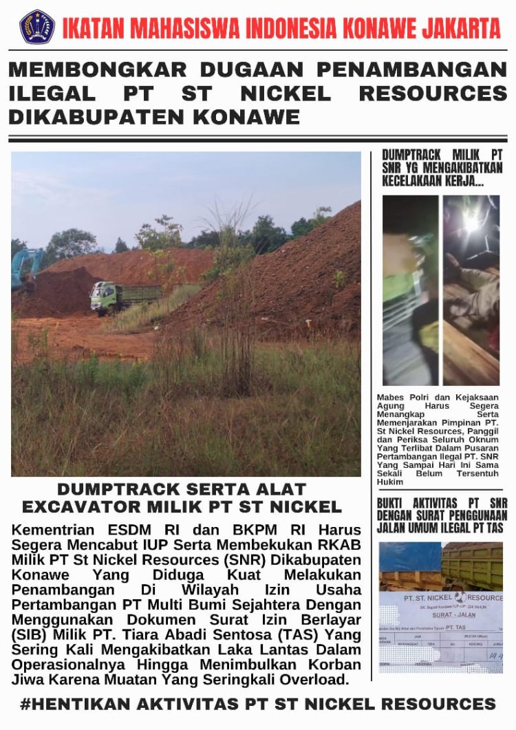 Sejumlah bukti dugaan aktivitas ilegal PT St Nickel Resources berdasarkan data IMIK Jakarta