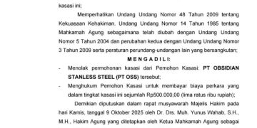 Salinan putusan kasasi PT OSS yang ditolak MA