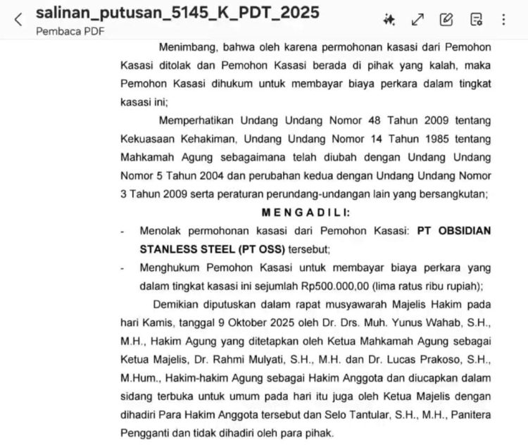 Ainun Indarsih Cs Siap Ajukan Eksekusi Lahan, Usai MA Tolak Kasasi PT OSS