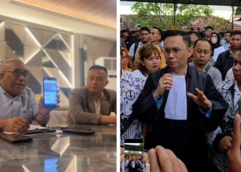 Kuasa Hukum korban pelecehan anak, Nasruddin (kiri) dan Kuasa Hukum guru Mansur, Andri Darmawan (kanan)