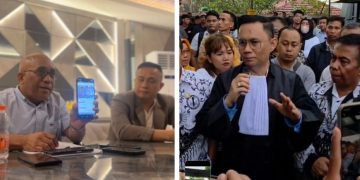 Kuasa Hukum korban pelecehan anak, Nasruddin (kiri) dan Kuasa Hukum guru Mansur, Andri Darmawan (kanan)