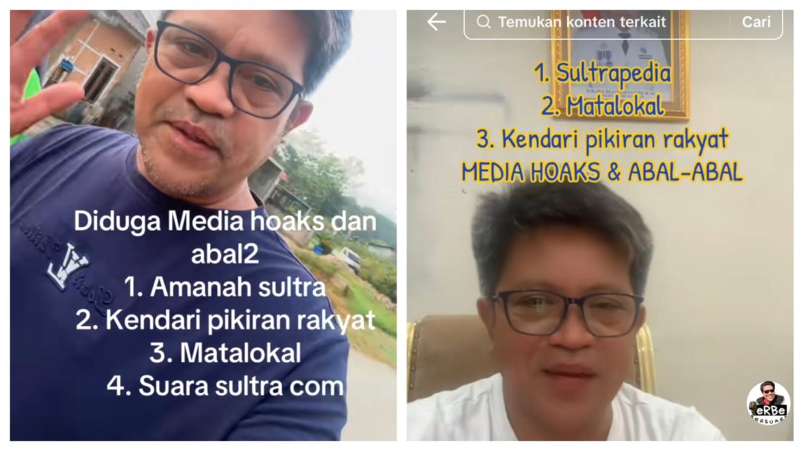 Unggahan Kadis Pariwisata Sultra kewat akun tiktok yang mencatut serta melabeli dua media anggota JMSI Sultra sebagai media abal-abal dan penyebar hoaks