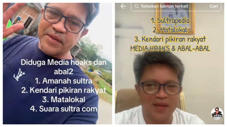Unggahan Kadis Pariwisata Sultra kewat akun tiktok yang mencatut serta melabeli dua media anggota JMSI Sultra sebagai media abal-abal dan penyebar hoaks