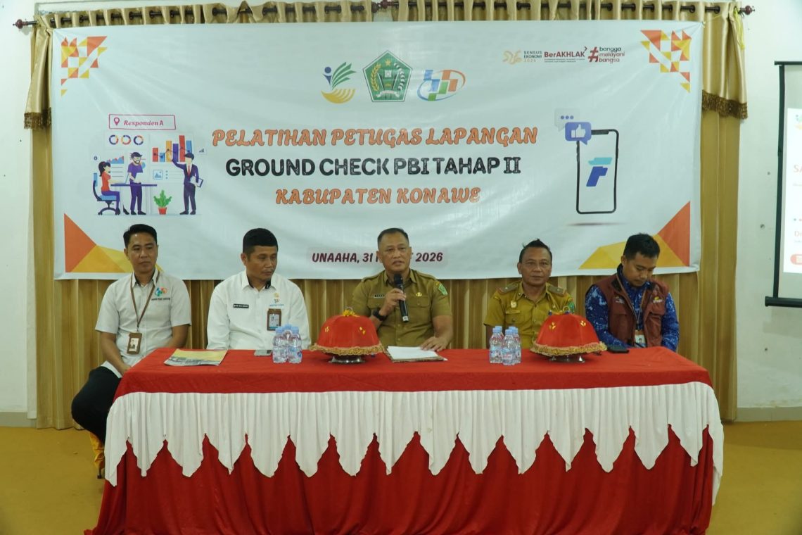 Sekda Konawe, Dr. Ferdinand, SP.,MH membuka kegiatan pelatihan lapangan Ground Check PBI Tahap II
