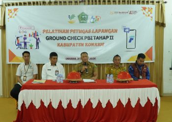 Sekda Konawe, Dr. Ferdinand, SP.,MH membuka kegiatan pelatihan lapangan Ground Check PBI Tahap II