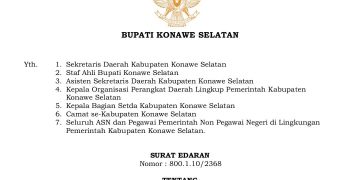 Pemkab Konsel Pastikan Pelayanan Tetap Optimal Meski Terapkan WFH dan WFO 1 Surat edaran Bupati Konsel terkait penarapan WFH dan WFO
