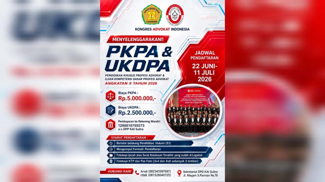 Informasi seputar penyelenggaraan PKPA dan UKDPA 2026 oleh KAI Sultra