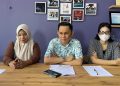 Pihak keluarga korban bersama kuasa hukum saat menggelar konfrensi pers terkait perkara pencabulan anak dimana pelaku diberi penangguhan oleh penyidik Polrea Kendari karena alasan sakit TBC