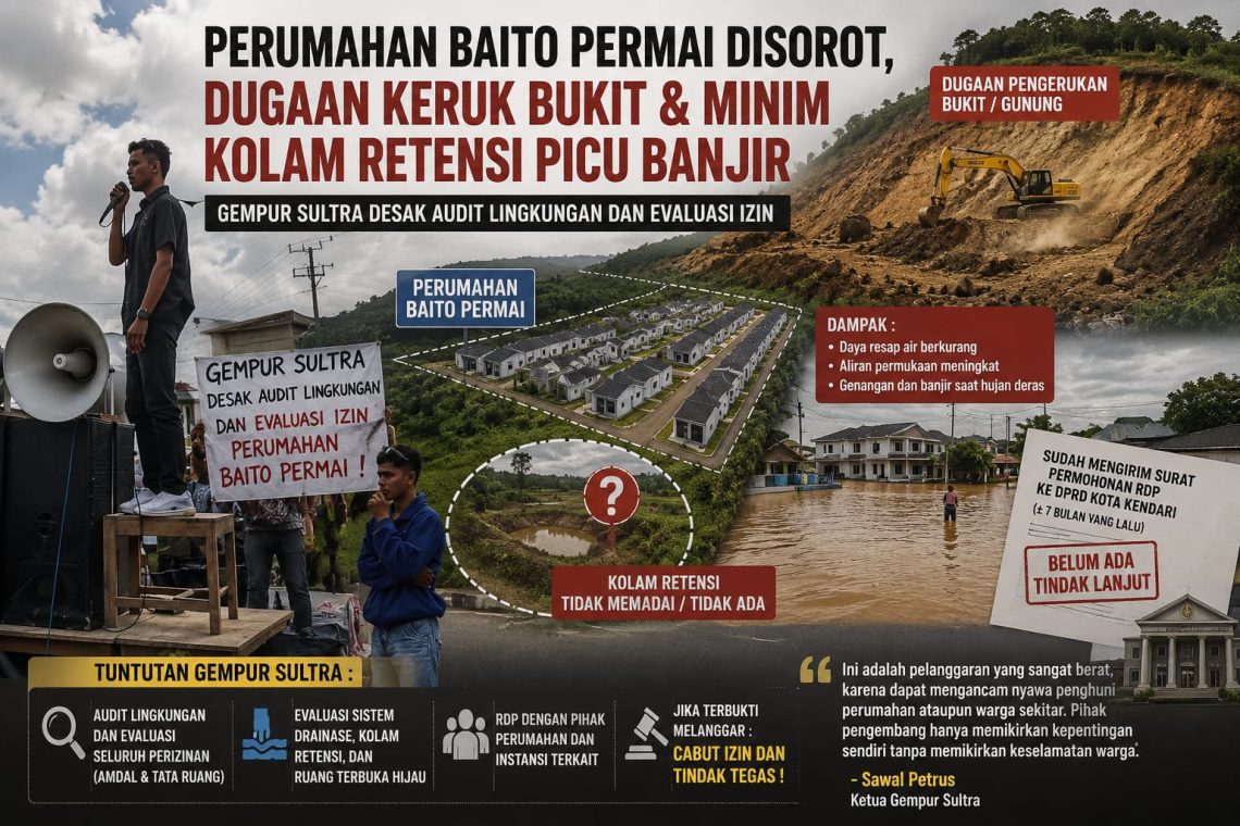 Perumahan Baito Permai Disorot, Gempur Sultra Desak Audit Lingkungan dan Evaluasi Izin