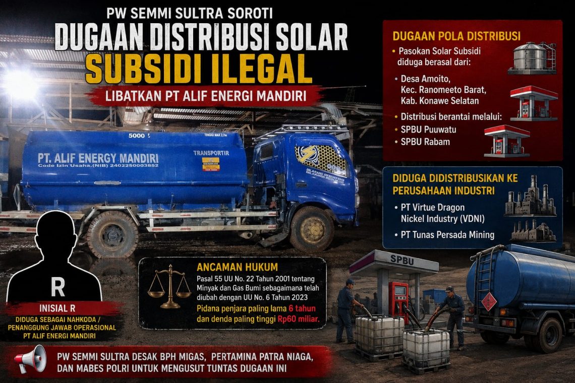 Mobil tangki milik PT Alif Energi Mandiri yang diduga mendistribusikan solar subsidi ilegal