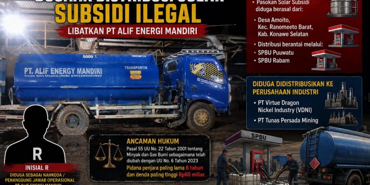 Mobil tangki milik PT Alif Energi Mandiri yang diduga mendistribusikan solar subsidi ilegal